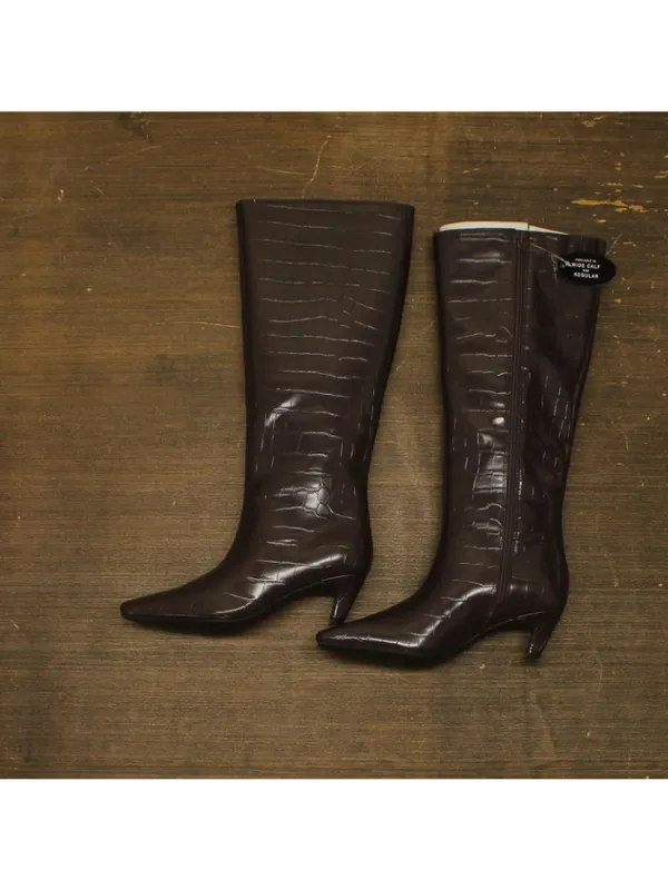 NWT INC International Concepts Knee High Boots Kitten Heel Brown Croc 6.5M - Image 2