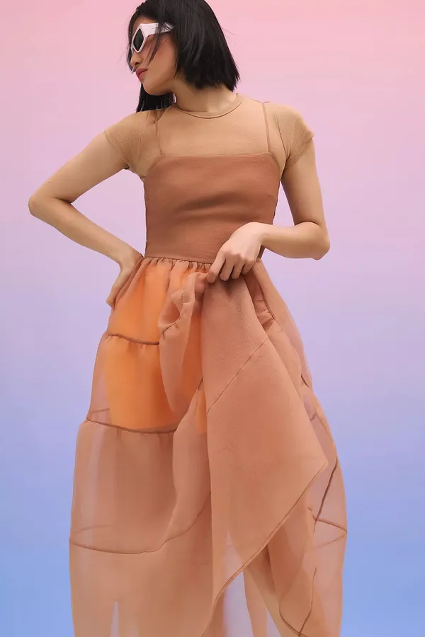 Anthropologie X OhSevenDays Tiered Sheer Midi Dress - Image 2