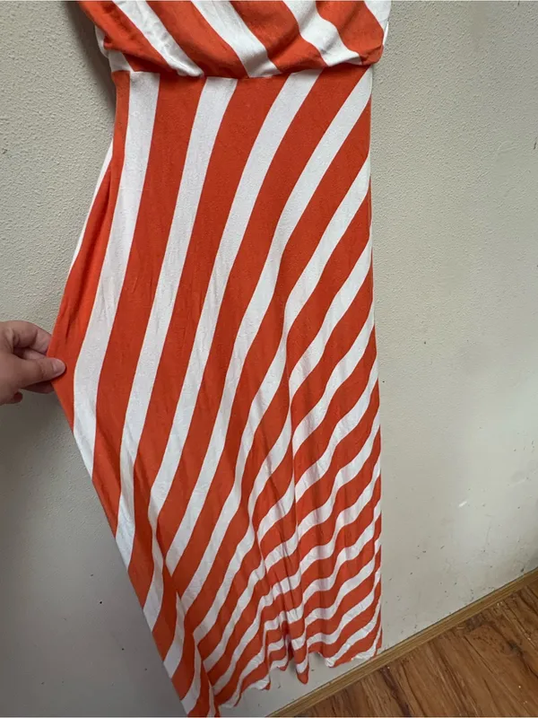 Calvin Klein Orange White Striped Maxi Dress L Cowl Neck Coastal Resort - Image 4