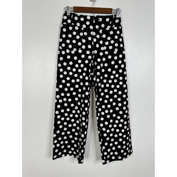 Maeve Anthropologie The Colette Cropped Wide Leg Polka Dot Pants Black White 25 - Image 4