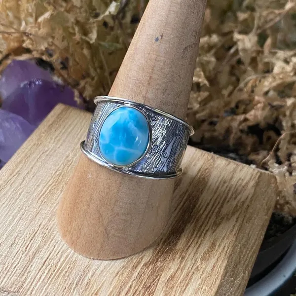 Natural Larimar Sterling Silver Ring Size 9.5 - Image 3
