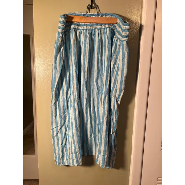A New Day Women's Size Large Beach Bungalow Linen Midi Picnic Skirt Blue White - Image 8