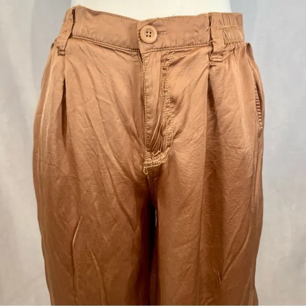 Aerie copper satin wide leg trouser pants with pockets size small - Image 3