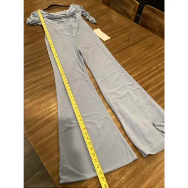 Club L London COUNT DOWN Powder Blue Maternity Ruched Mesh Bardot Jumpsuit 6 NWT - Image 5