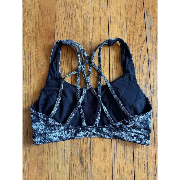 Lululemon Sports Bra Womens 8 Black White Strappy Crossback Yoga Top Activewear - Image 2