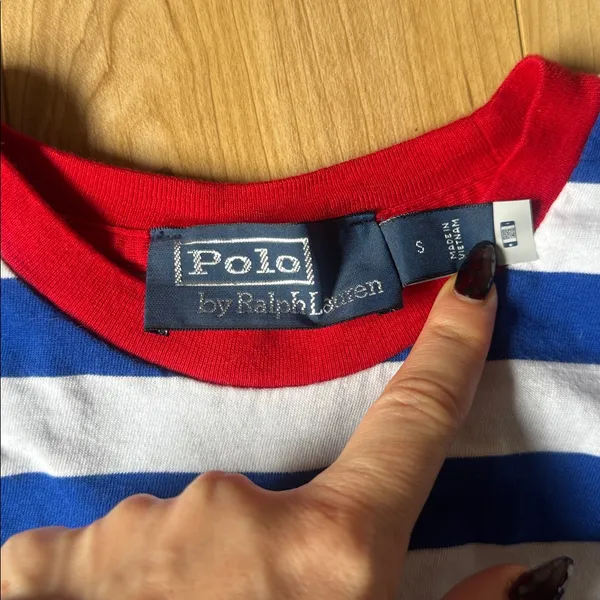 Polo Ralph Lauren Blue and White Striped Tee with Red Accents - Image 3