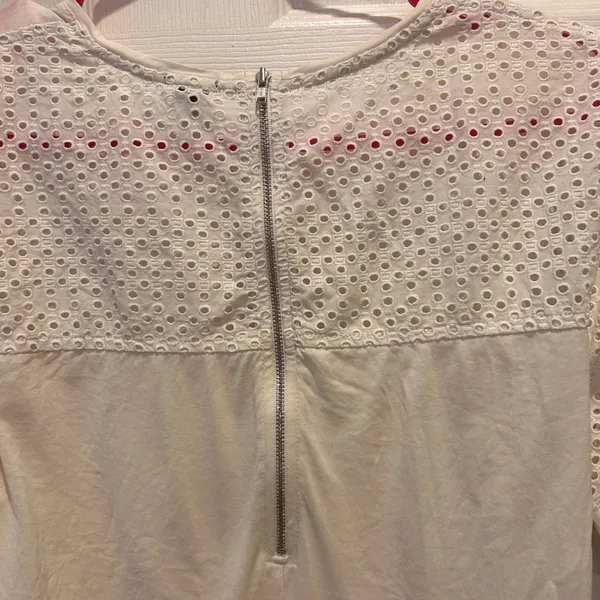 J.Crew Eyelet Sleeve Top Shirt Womens Medium Ivory Cotton Blend Blouse‎ - Image 6
