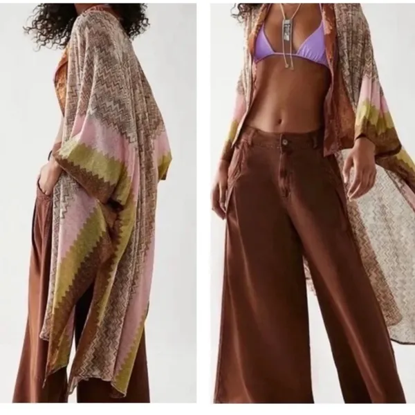 Free People Cairo Shimmer chevron Kimono Cardigan duster OS - Image 2