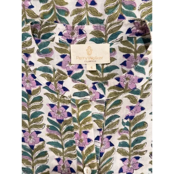 Perry Walker Womens Dress Green Floral Mini Cap Sleeve A Line Boho 1 US Small - Image 3