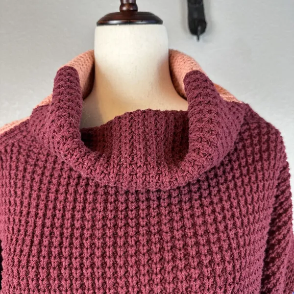 Free People Colorblock Park City Pullover Sweater Size M Waffle Knit Cowl Neck‎ - Image 2