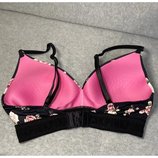 PINK Victoria's Secret‎ Wireless Bra Women's 34C Black Floral Everyday Wear GUC - Image 3