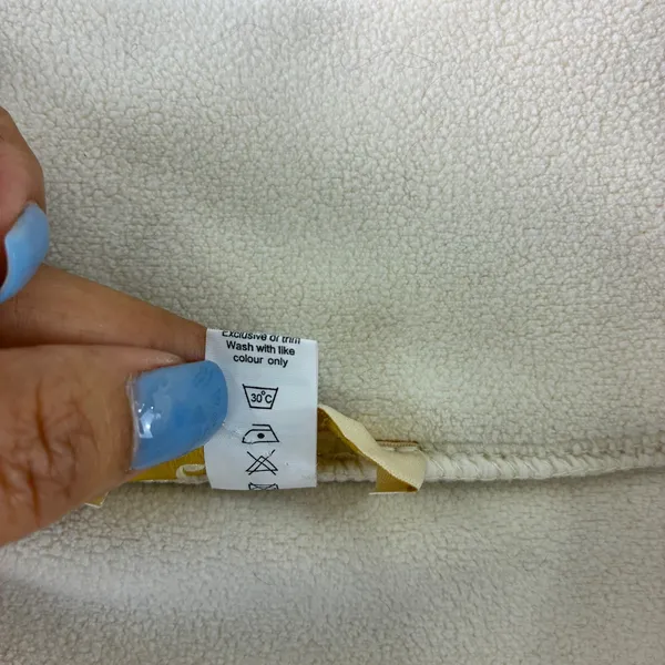 Qinsen Fleece Cropped Jacket‎ Pullover Women's Size Small Cream Y2K Drawstring - Image 5