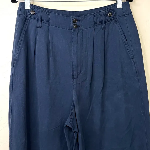 Madewell Deep Indigo Harlow Linen Blend Buttons Wide Leg Pants - Image 10