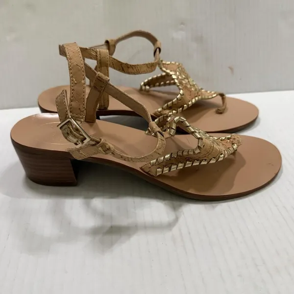 Jack Rogers Shoes Womens Size 9 Beige Cork Thong Sandals Medallion Block Heel - Image 3