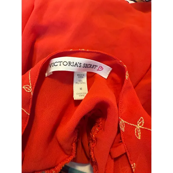 Victoria's‎ Secret Red orange Babydoll Dress Embroidery m y2k boho whimsi fairy - Image 4