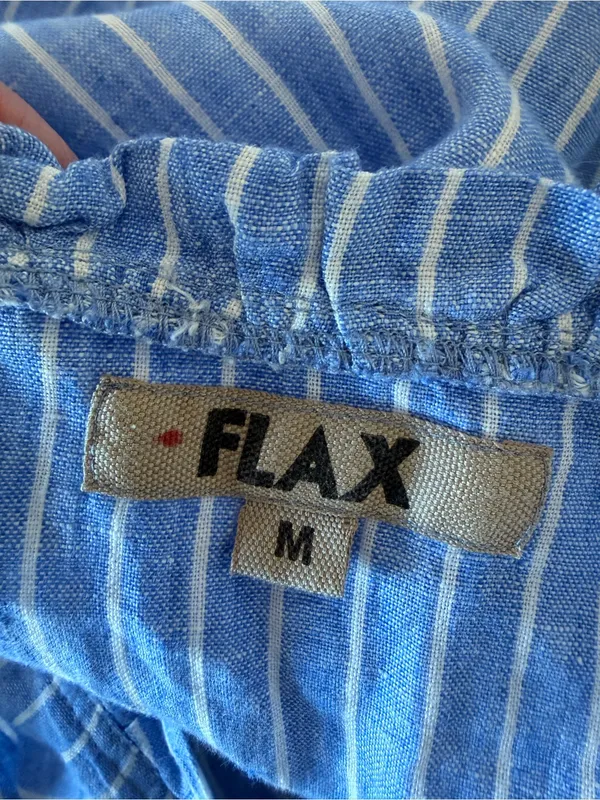 Flax Striped Sleeveless A-Line 100% Linen Ruffle Neck Swing Dress Size M - Image 9