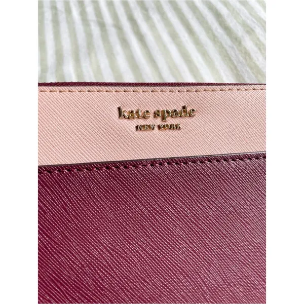 Kate Spade Cameron Large Zip Around Wallet Rose Smoke Wine Colorblock Accordion - Image 3