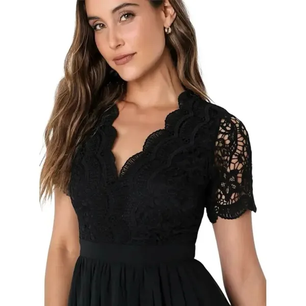 Lulus Angel in Disguise Black Lace Skater Dress EUC - Image 2