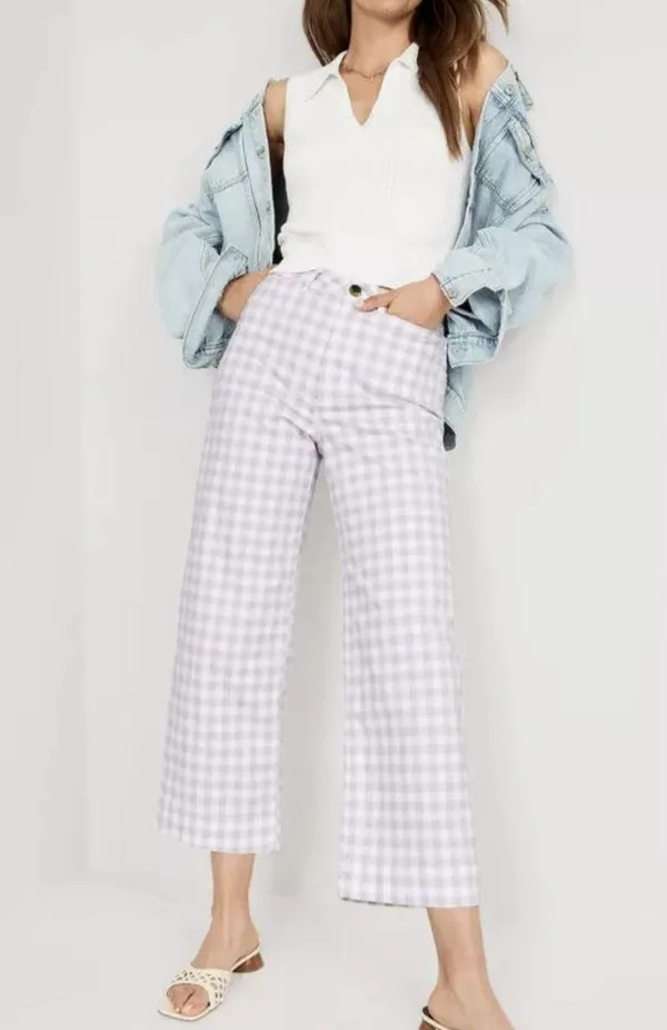 Retro Gingham High-Waisted Cropped Wide-Leg Chino Pants‎ 10 Tall - Image 6