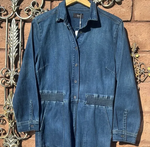 3x1 NYC Denim Jumpsuit Sz Large Straight Leg Long Sleeve Button Up Collared NWT - Image 3