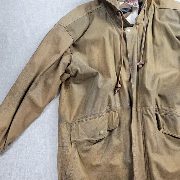 Vintage Imagination Women's Jacket M Brown Leather Hooded Oversized Fishtail - Image 13