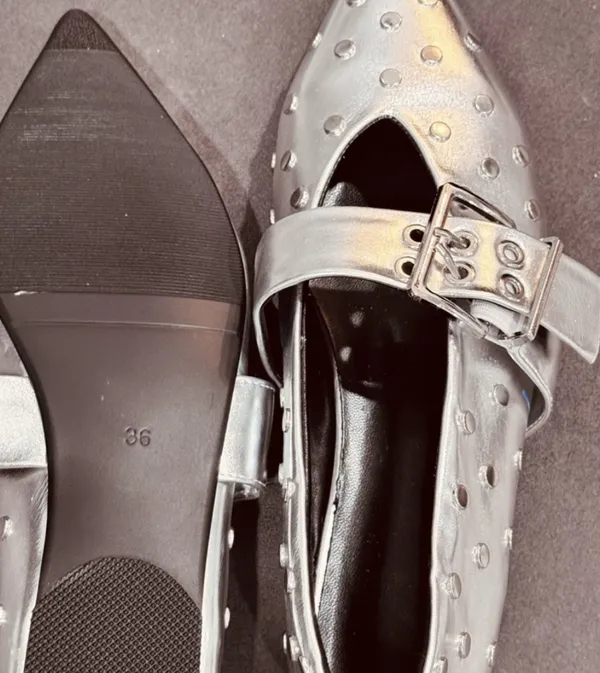 Silver Studded Mary Jane Flats Size 6 - Image 7