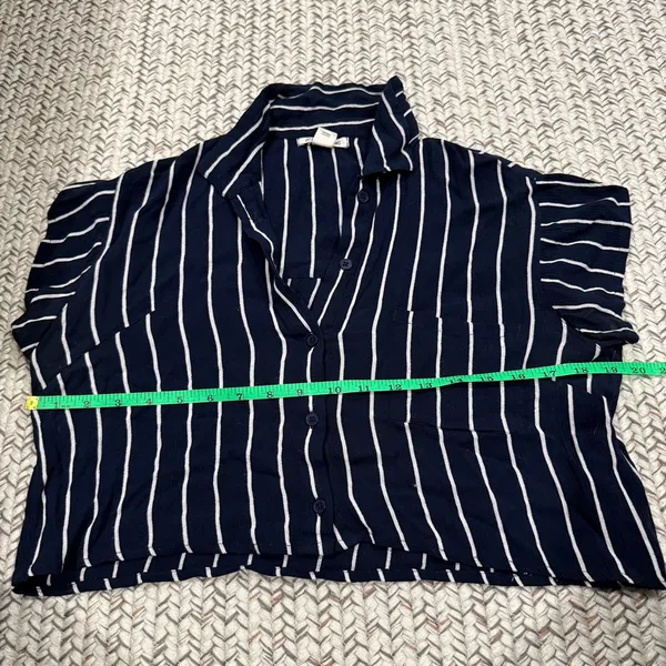 Billabong Blue and White Tropical Crush Striped Button-Up Crop Top - Image 11
