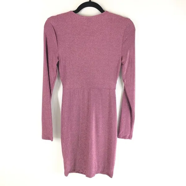 Wild Fable Mini Dress Metallic Bodycon Long Sleeve Cutout Stretch Purple L - Image 2