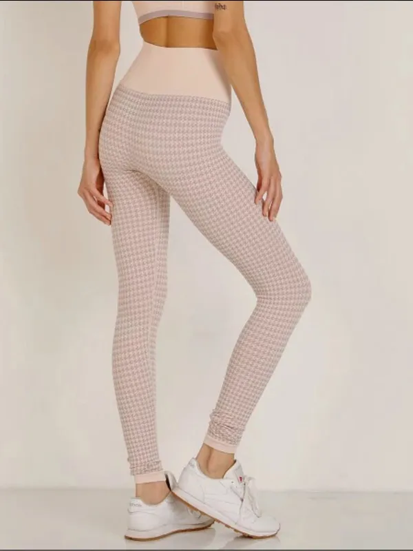 Varley Pink and Purple Hobart Houndstooth Ribbed Seamless Leggings Size L/XL - Image 2