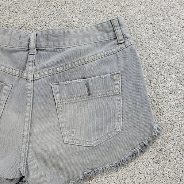 Free People Womens Cut Off Jean Shorts 26 Blue Distressed‎ Denim Button Fly - Image 3
