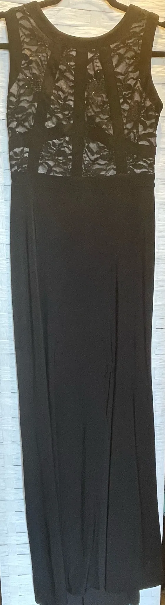 Morgan & Co. Black Lace Fitted Bodice Floor Length Dress Leg Slit Size 5/6 - Image 2
