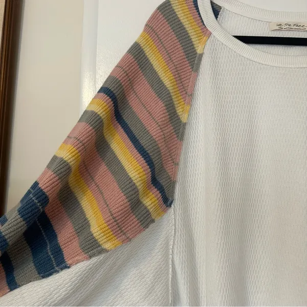 Free People Rainbow Dreams Waffle Knit Thermal Balloon Long Sleeve Top Womens - Image 6