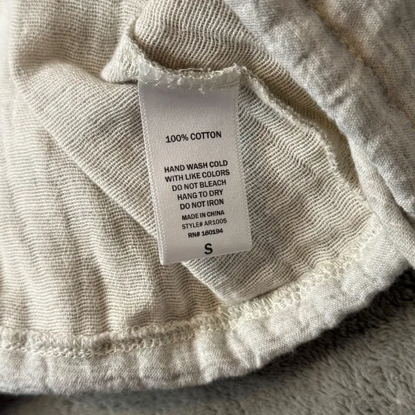 A. Ren Cotton Crinkle Gauze Crop Top Womens S Long Sleeve Drawstring Boho Beige - Image 5
