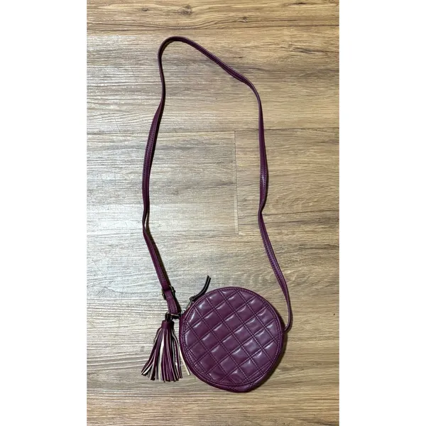 Art Class Womens Round Quilted Crossbody Bag Plum Purple Tassel Circle Purse - Image 2