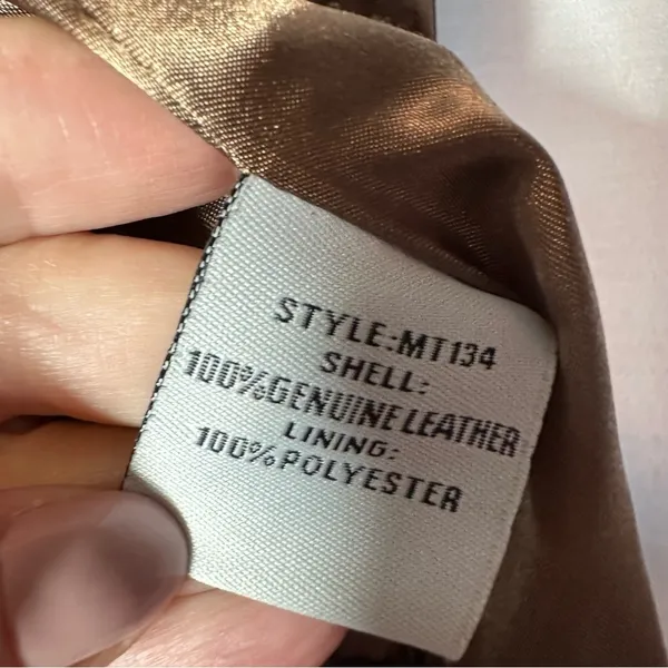 My Tribe Leather Moto Jacket Brown Full Zip Asymmetric Hem Biker Rocker XS Y2K - Image 13