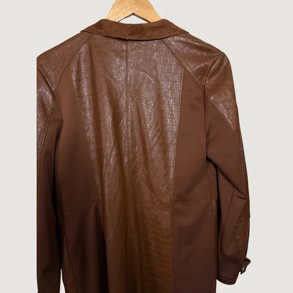 Marc New York Andrew Marc Brown Faux‎ Leather Croc Duster Jacket Womens Medium - Image 7