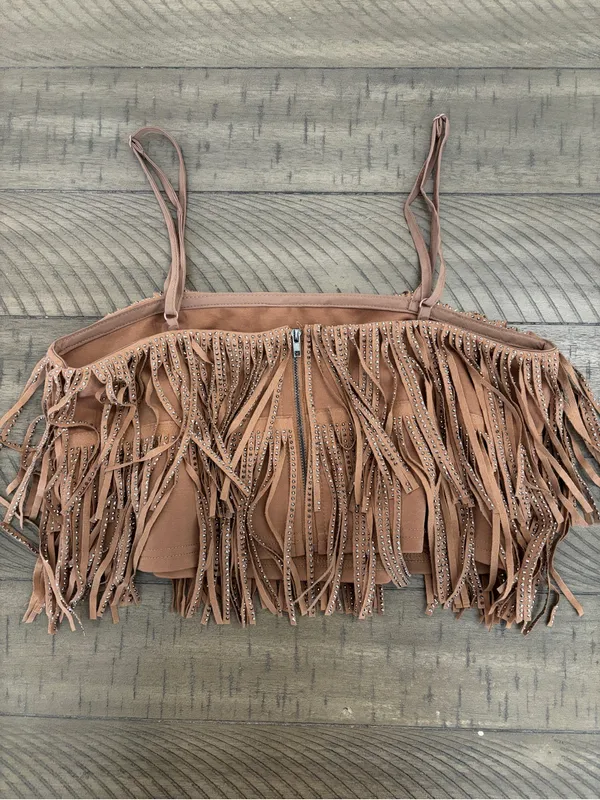 Fringed Crop Top in Dusty Rose - Women’s Summer Tank - Image 2