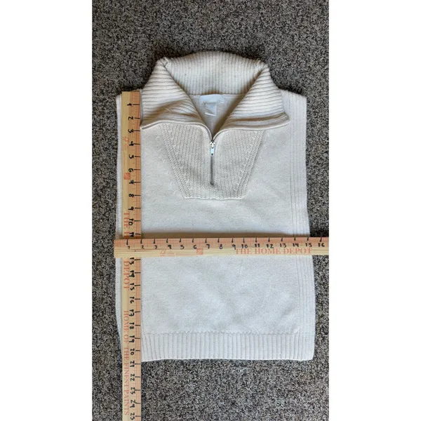 H&M Knitted Sweater Vest Quarter Zip Collared Light Beige Side Slit One Size - Image 5