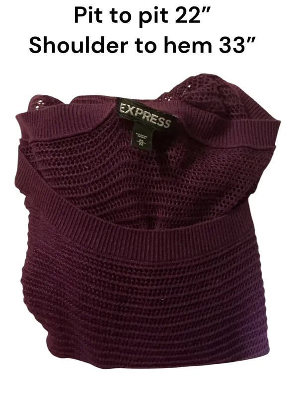 Express Plum Purple Loose Knit Batwing Boat Neck Sweater Medium - Image 4