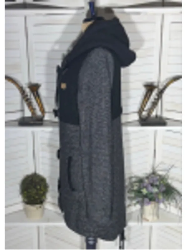 Rip Curl Penny fleece long jacket black gray toggle buttons hooded whimsigoth L - Image 6