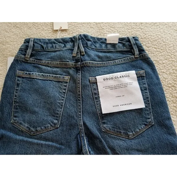 Good American Good Classic Skinnyish Fit Raw Hem Blue Hi-Rise Jeans Sz 6/28 - Image 5