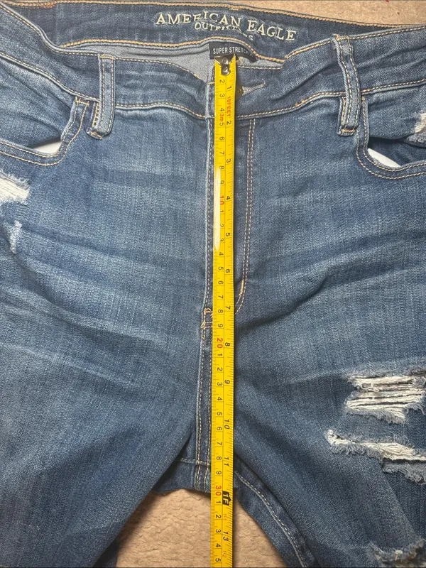 American Eagle Outfitters Blue Jean Denim Hi-Rise Jegging Distressed 16 Long - Image 3