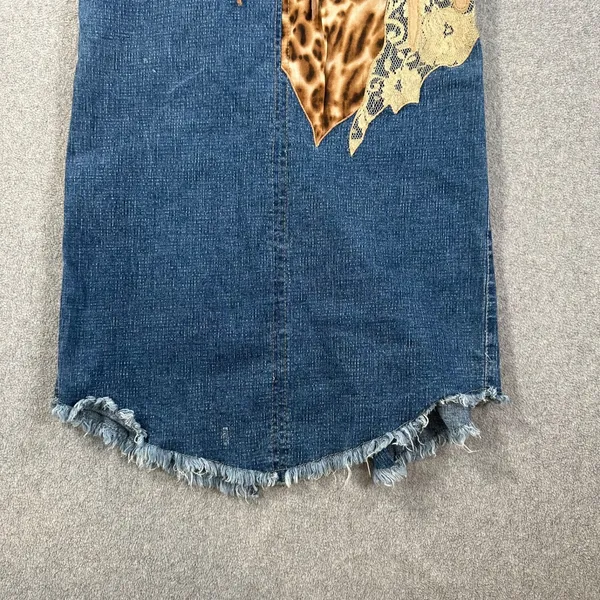 Y2k Patchwork Animal Print Midi Denim Skirt 27 Lace Up Cut Off Made in Italy - Image 4