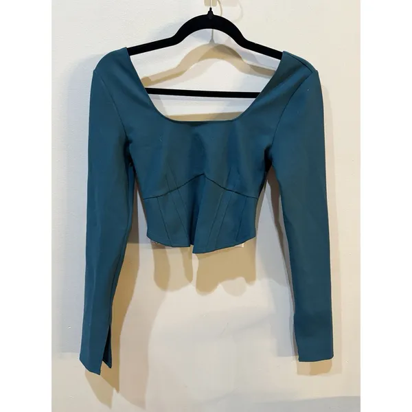 Abercrombie & Fitch Women Green Corset Long Sleeve Crop Top Square Neck Size XS - Image 2