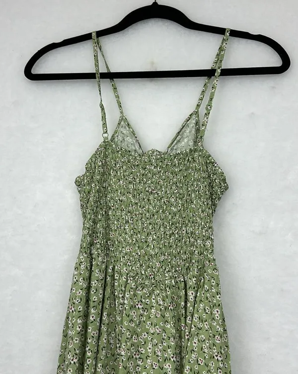 Herperus Tie Front Floral Maxi Dress Sz M Spaghettis Straps Green - Image 6