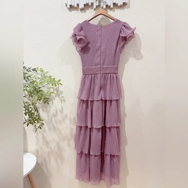 ASTR Emporia Purple Pleated Tiered Midi Dress Size Small NWT - Image 10