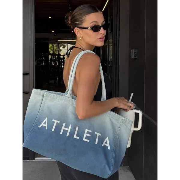 Athleta Blue White Ombre Canvas Tote Bag Athleisure Carryall Ombré - Image 2