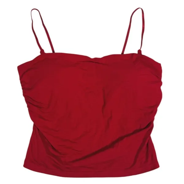 Halara Built-In Bra Cami Tank Top Size Medium Red Ruched Minimal Casual Everyday - Image 2