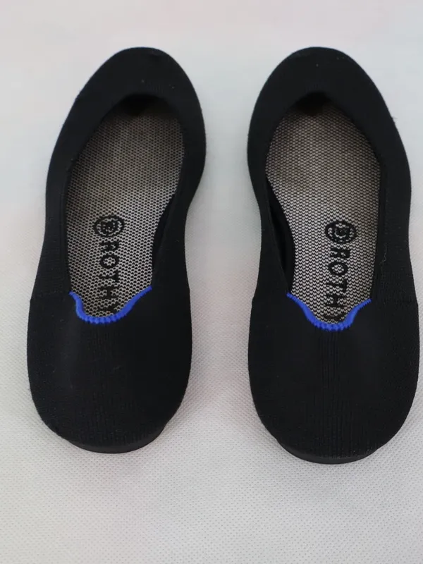 Rothy’s The Flat Women’s 8 Black Knit Ballet Flats Electric Blue Trim Washable - Image 4