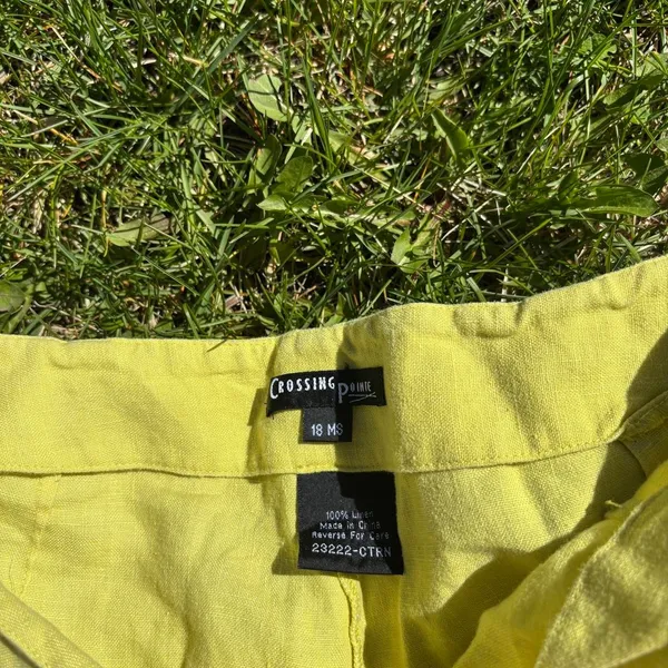 Vintage Yellow Linen Tailored Cropped Pants Size 18W - Image 4